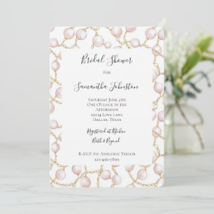 Gold Pink Glam Pearls Bridal Shower Invitation