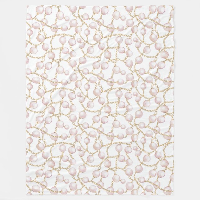 Gold Pink Glam Pearls Christmas Fleece Blanket (Front)