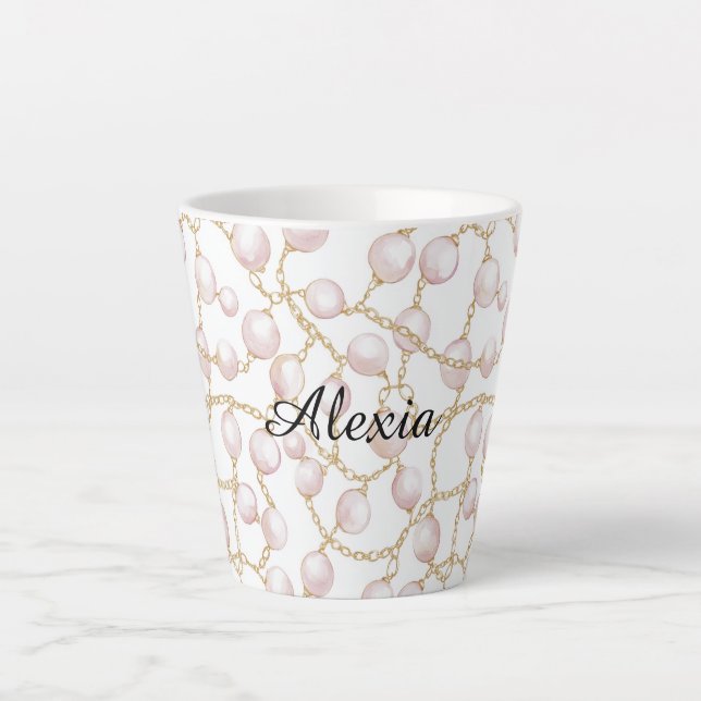 Gold Pink Glam Pearls Latte Mug (Front)