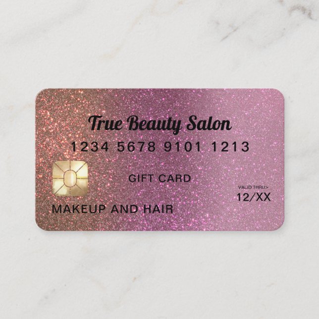 Gold Pink Glitter Credit Card Gift Certificate (Front)