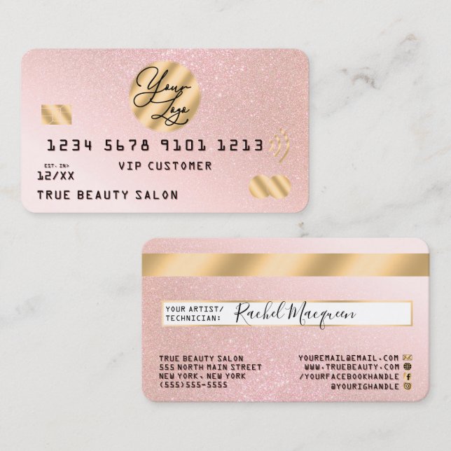 Gold Pink Glitter Credit Card Logo (Front/Back)