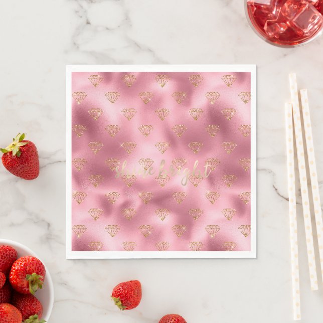Gold Pink Glitter Diamonds            Napkin (Insitu)