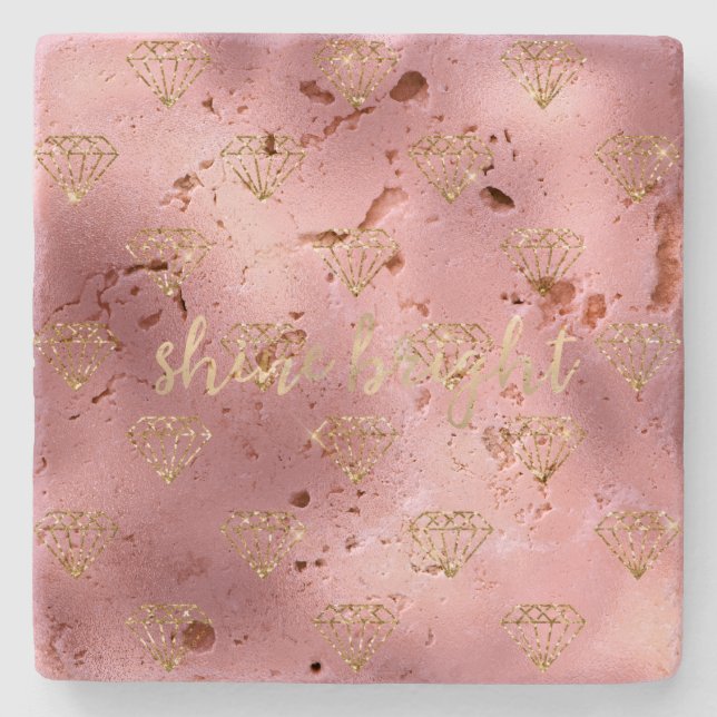 Gold Pink Glitter Diamonds      Stone Coaster (Front)