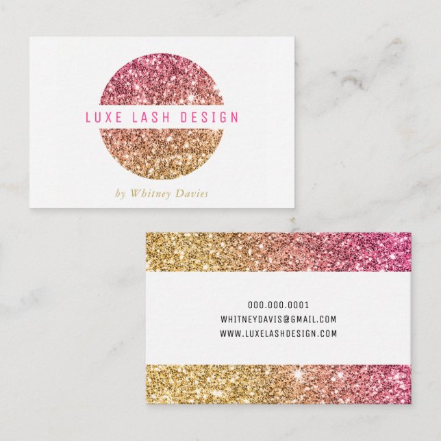 GOLD PINK GLITTER LOGO luxe glamourous glitzy Business Card (Front/Back)