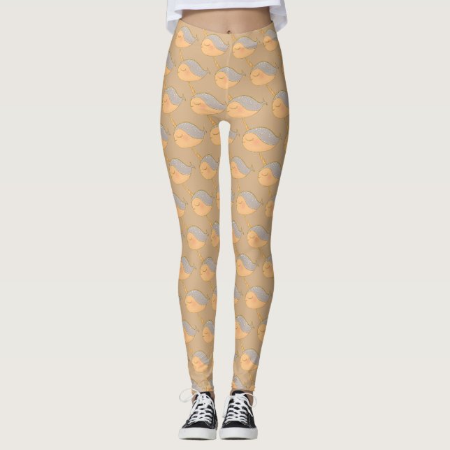 Gold Pink Glitter Narwhal Unicorn of the Sea Leggings (Front)