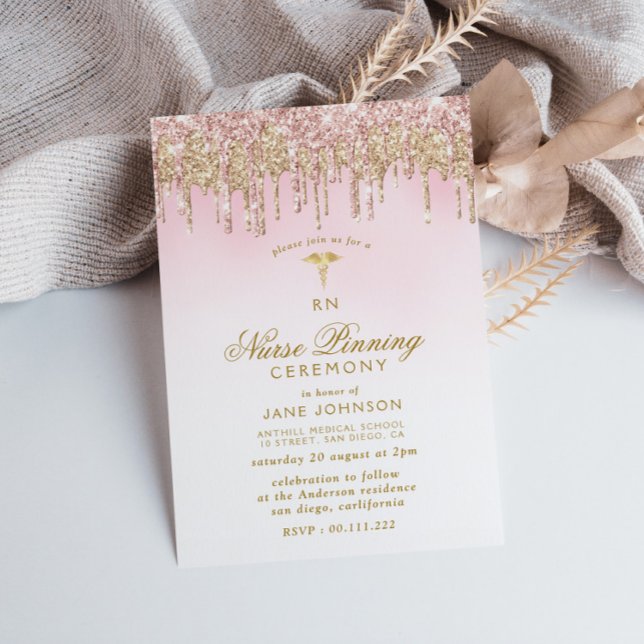 gold pink glitter Nurse pinning ceremony  Invitation (Creator Uploaded)