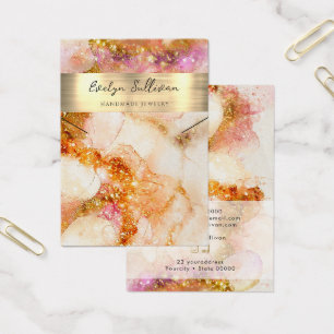 gold pink glitter watercolor necklace display card