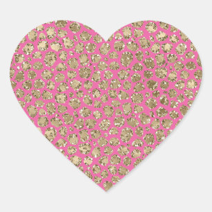 Gold Pink Glitz Leopard Print Heart Sticker