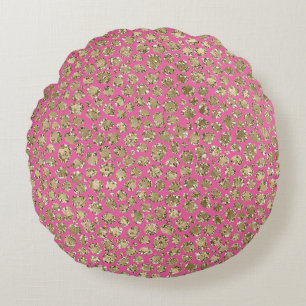Gold Pink Glitz Leopard Print Round Cushion