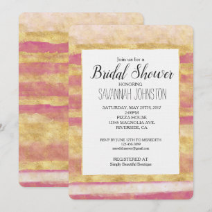 Gold Pink Glitz Stripes Bridal Shower Invitation