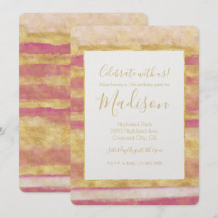 Gold Pink Glitz Stripes Invitation