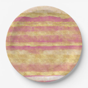 Gold Pink Glitz Stripes Paper Plate