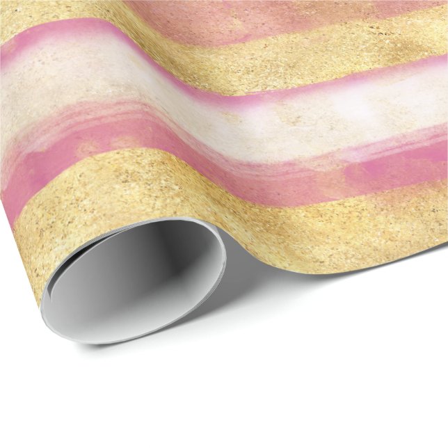 Gold Pink Glitz Stripes Wrapping Paper (Roll Corner)