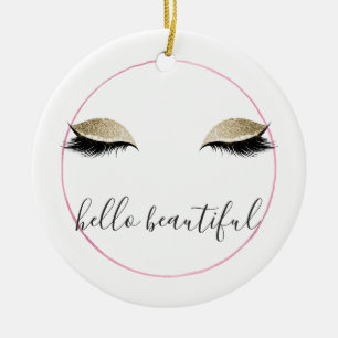 Gold Pink Glitzy Eyes Ceramic Tree Decoration