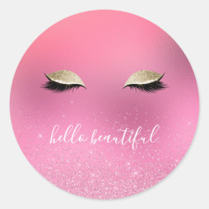 Gold Pink Glitzy Eyes Classic Round Sticker