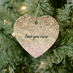 Gold Pink Glitzy Glitter Love Ceramic Tree Decoration