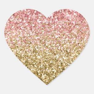 Gold Pink Glitzy Sparkle Glitter Heart Sticker