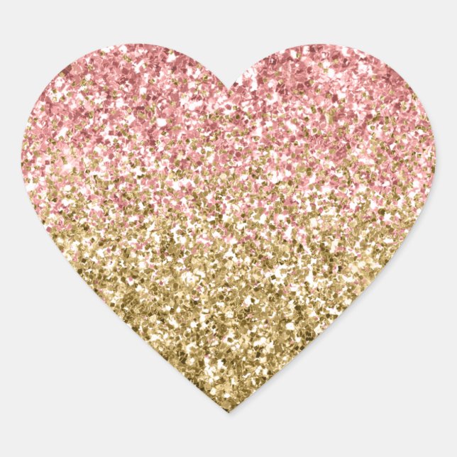  Gold Pink Glitzy Sparkle Glitter Heart Sticker (Front)