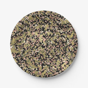 Gold Pink Green Black Camouflage Birthday Party Paper Plate