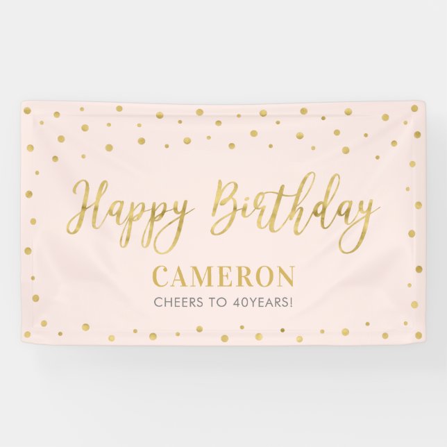 Gold & Pink Happy Birthday Party Banner (Horizontal)