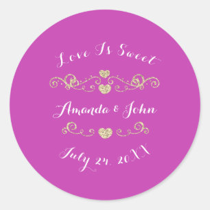 Gold Pink Hearts Save the Date Love is Sweet Classic Round Sticker