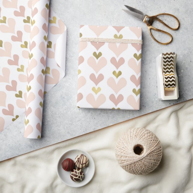 Gold Pink Hearts Valentine's Day Wrapping Paper (Crafts)