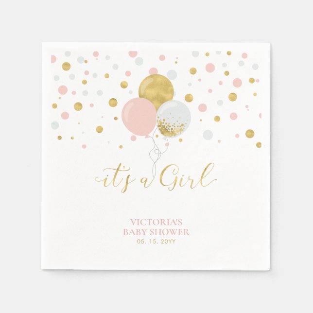 Gold & Pink It's a Girl Baby Shower Napkins (Front)