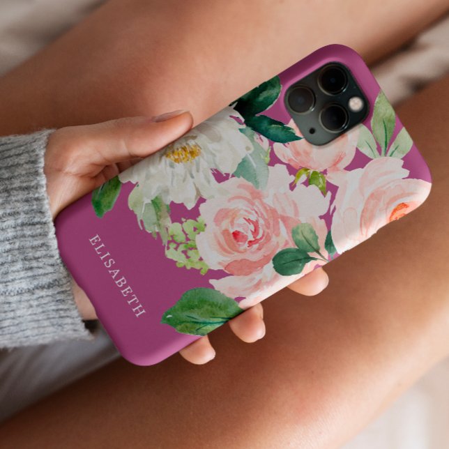 Gold Pink  ivory Watercolor Floral with Your Name Case-Mate iPhone Case (Creator Uploaded)