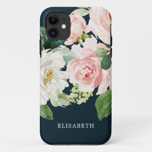 Gold Pink ivory Watercolor Floral with Your Name iPhone 11 Case