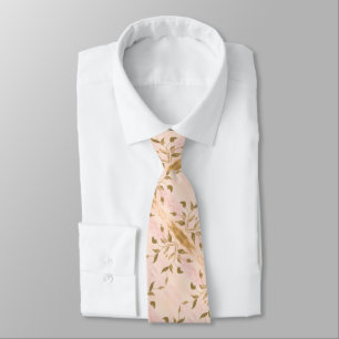 Gold pink leaf pattern tie