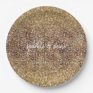Gold Pink Leopard Print Glitter personalised Paper Plate