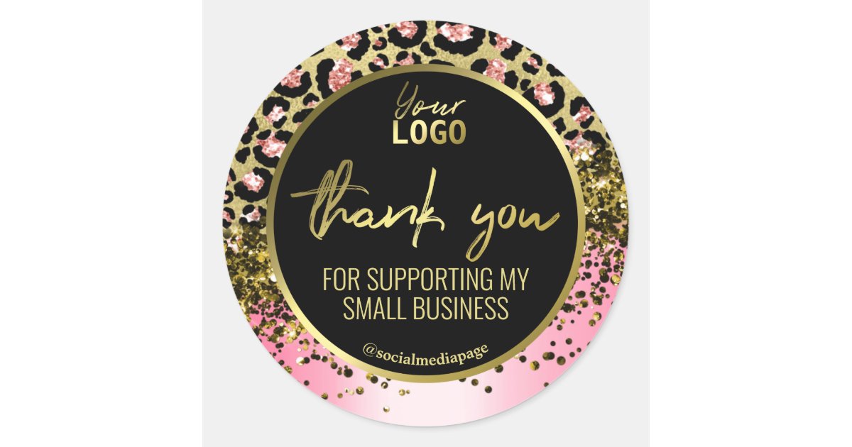 gold pink leopard print thank you business logo classic