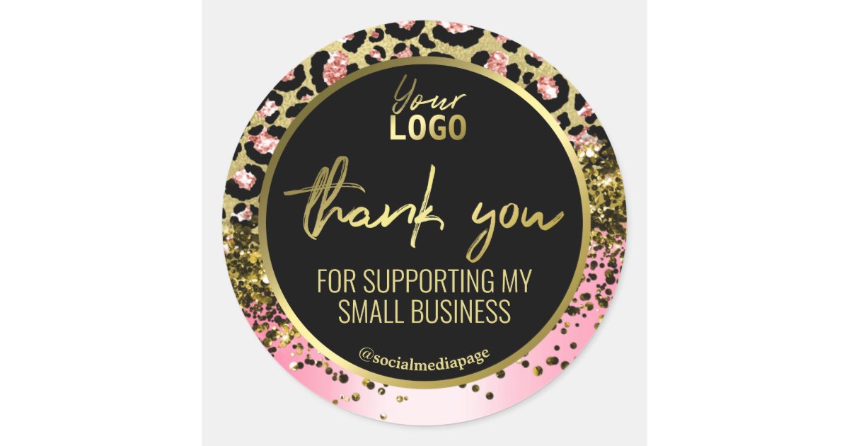 gold pink leopard print thank you business logo classic