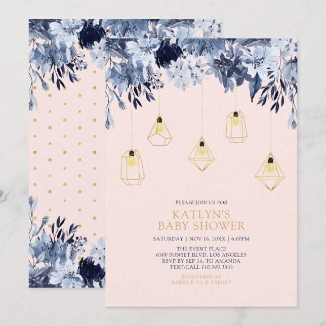 Gold & Pink | Lights Boho chic Baby Shower Invitation (Front/Back)