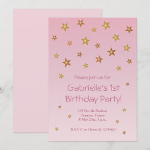 Gold Pink Little Stars Sweet Baby Kids Birthday Invitation