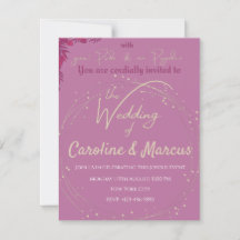 Gold & Pink Lizzy & Darcy theme wedding invitation