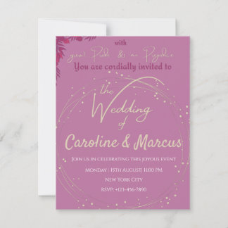 Gold & Pink Lizzy & Darcy theme wedding invitation