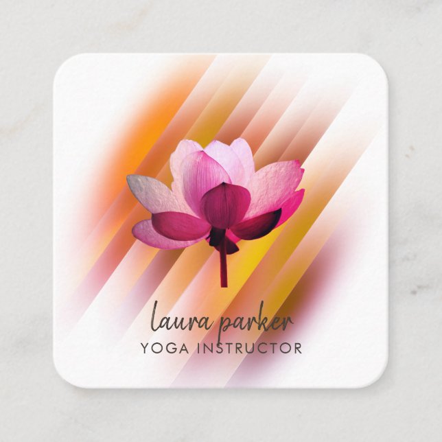 Gold Pink Lotus Flower Yoga Instructor Zen Art Square Business Card (Front)