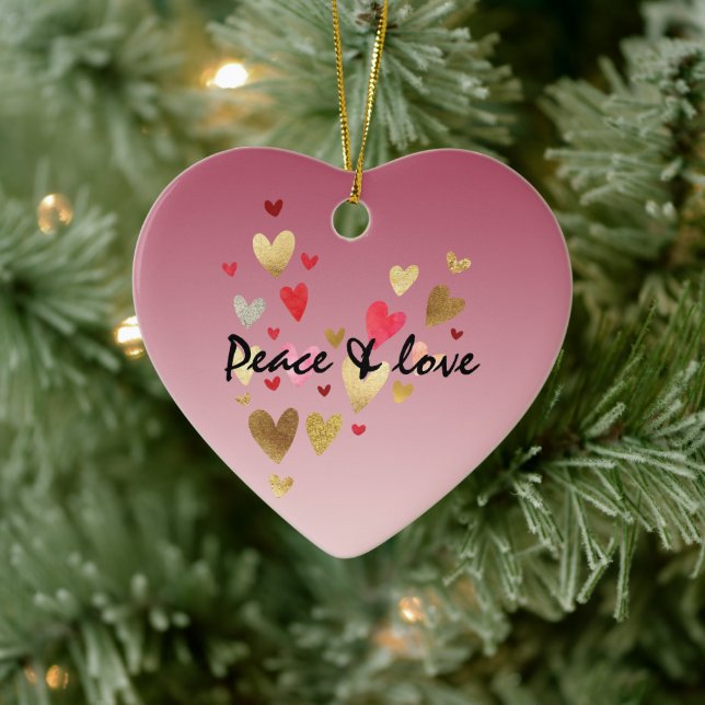 Gold Pink Love Hearts Ceramic Tree Decoration (Tree)