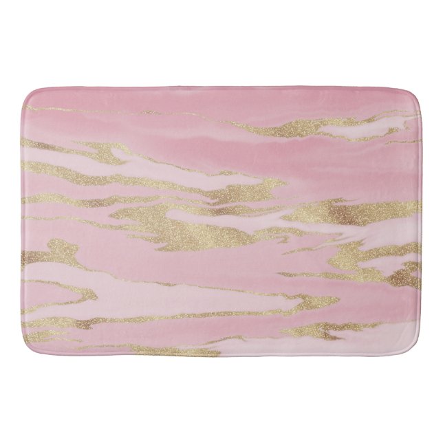 Gold Pink Marble Abstract Painting Bath Mat (Front)