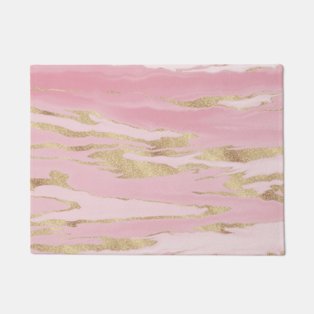 Gold Pink Marble Abstract Painting Doormat (Front)