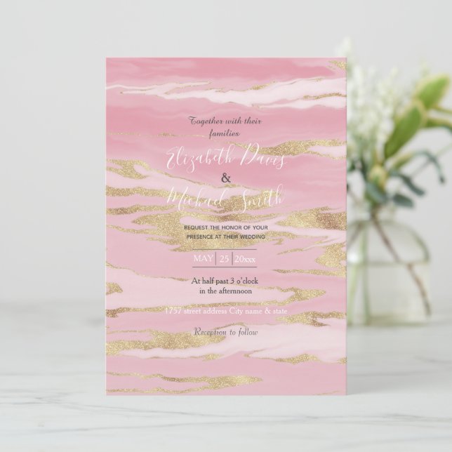 Gold Pink Marble Abstract Painting Invitation (Standing Front)