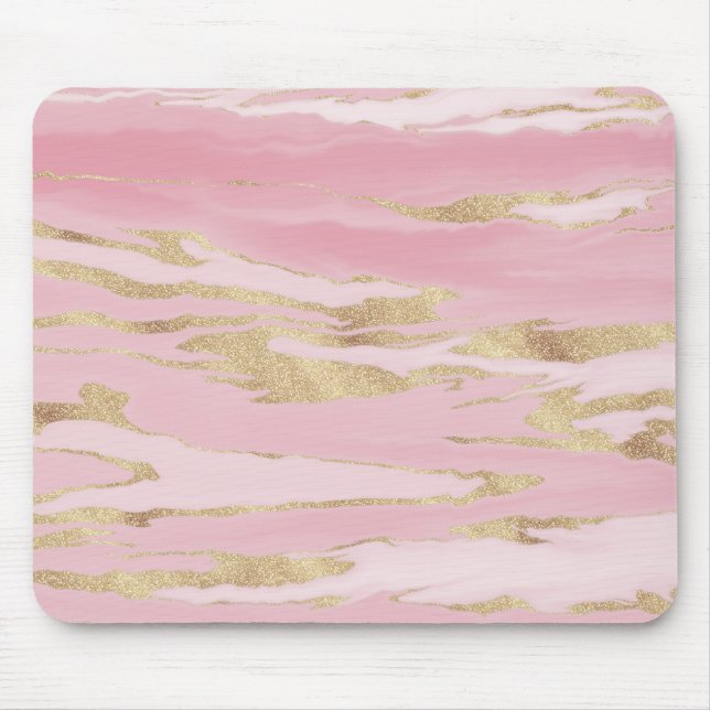 Gold Pink Marble Abstract Painting Mouse Mat (Front)