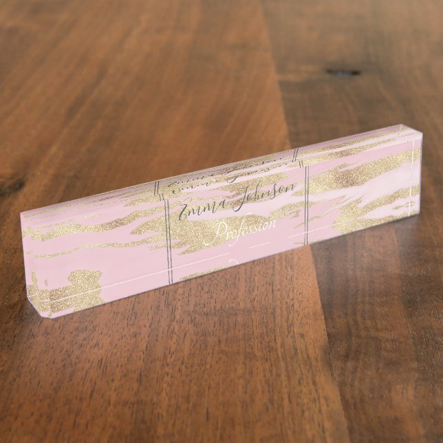 Gold Pink Marble Abstract Painting Nameplate (Side)