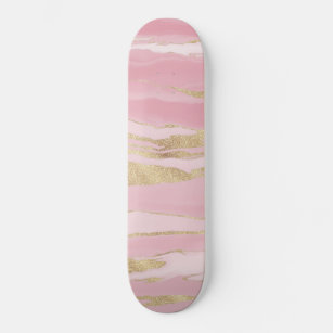 Gold Pink Marble Abstract Painting Skateboard