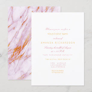Gold Pink Marble Birthday Party Pastel Forma White Invitation