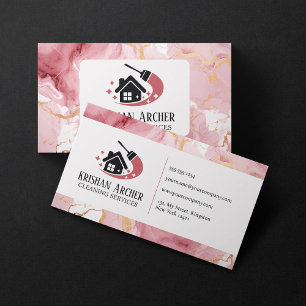 Gold Pink Marble House Cleaning maid service Business Card