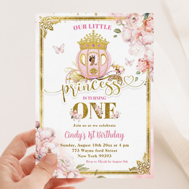 Gold Pink Mexican Princess Carriage First Birthday Invitation (Creator Uploaded)