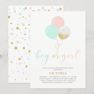 Gold, Pink, Mint Gender Reveal Baby Shower Invitation
