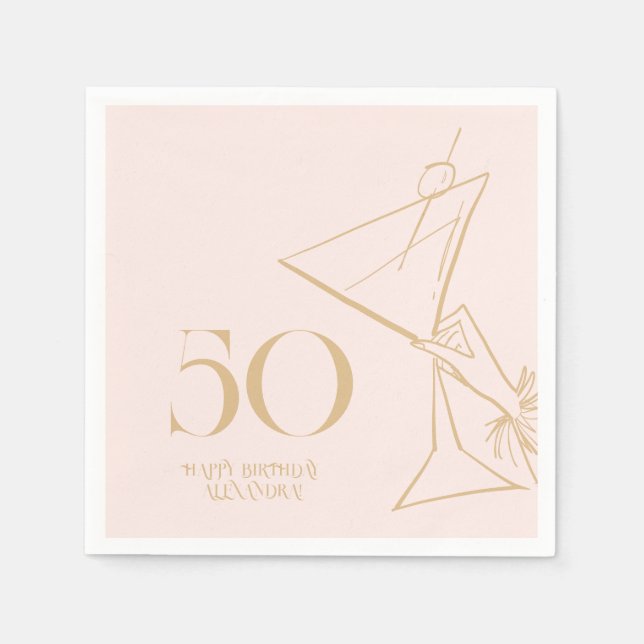 Gold Pink Modern 50th Adult Birthday Napkin (Front)